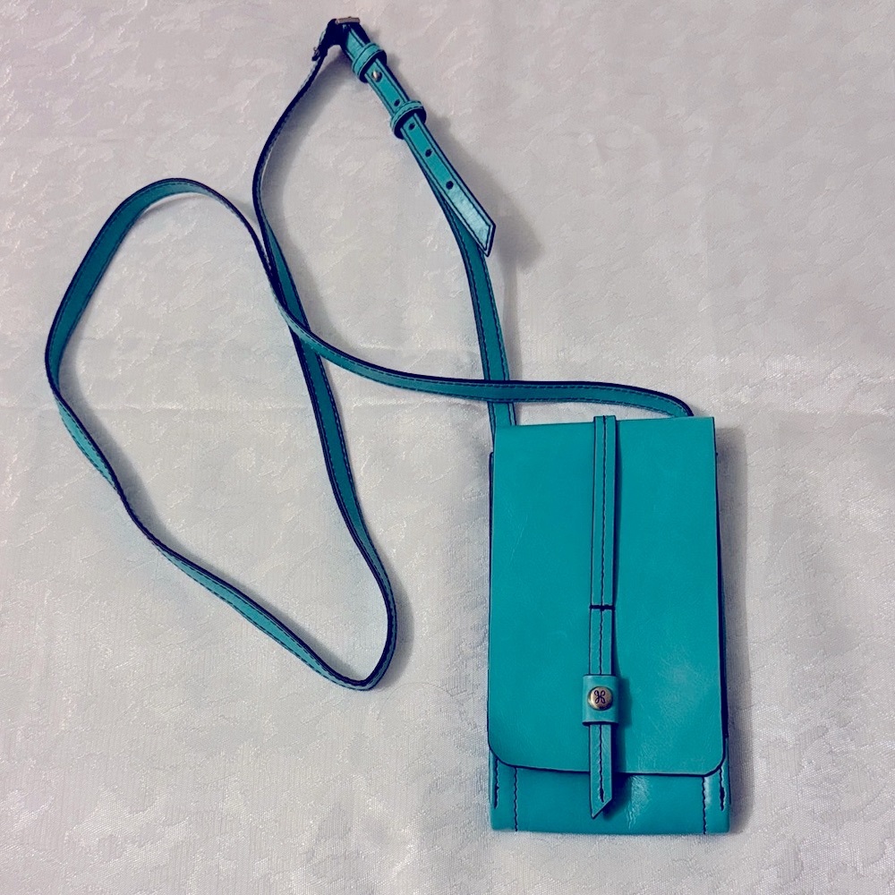 Hobo Teal leather phone Crossbody Bag